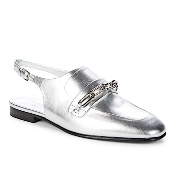 BURBERRY Cheltown Metallic-Leather Slingback Loafers - Picture 2 of 11